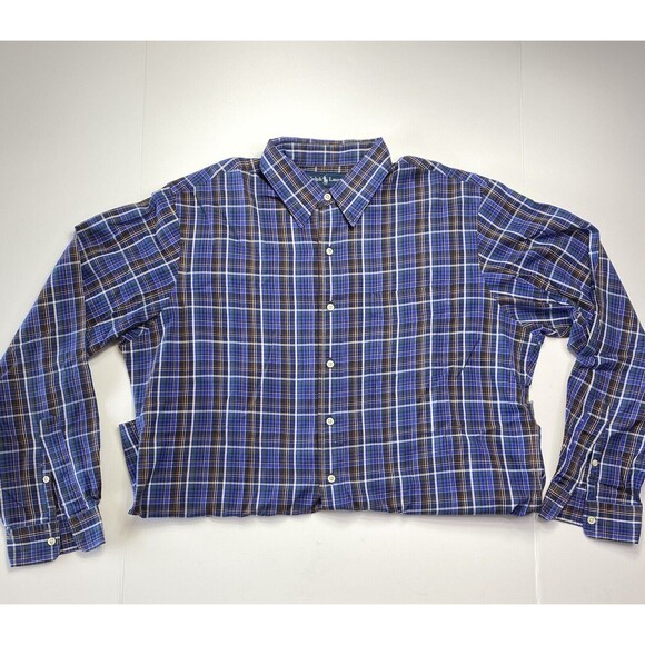 Polo Ralph Lauren Mens Sz XL Custom Fit Blue Plaid Long Sleeve Button Down Shirt - Picture 11 of 12